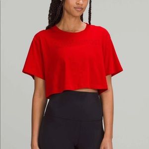 dark red "all yours" crop lululemon tee